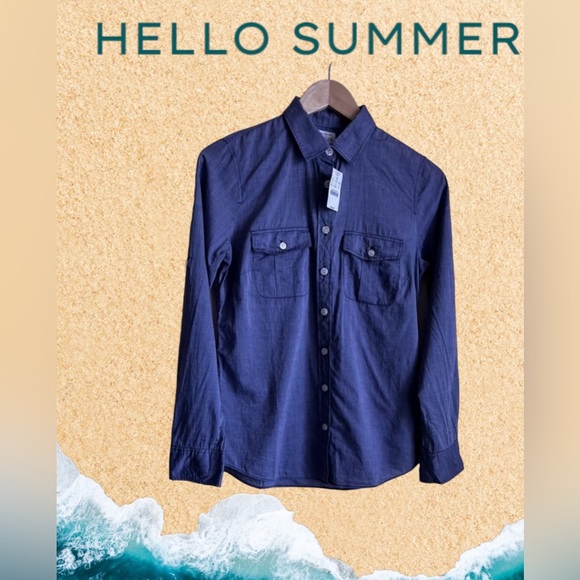 J Crew Shirt Womens Sz S Blue 100% Cotton Chambray Button Up Roll Tab Sleeve - Picture 2 of 16